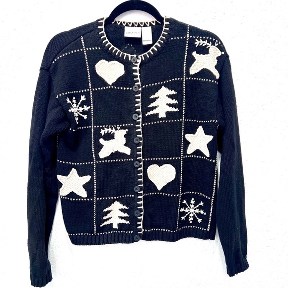 Liz Claiborne Black and White sugar cookie Knit cardigan small - Picture 3 of 10